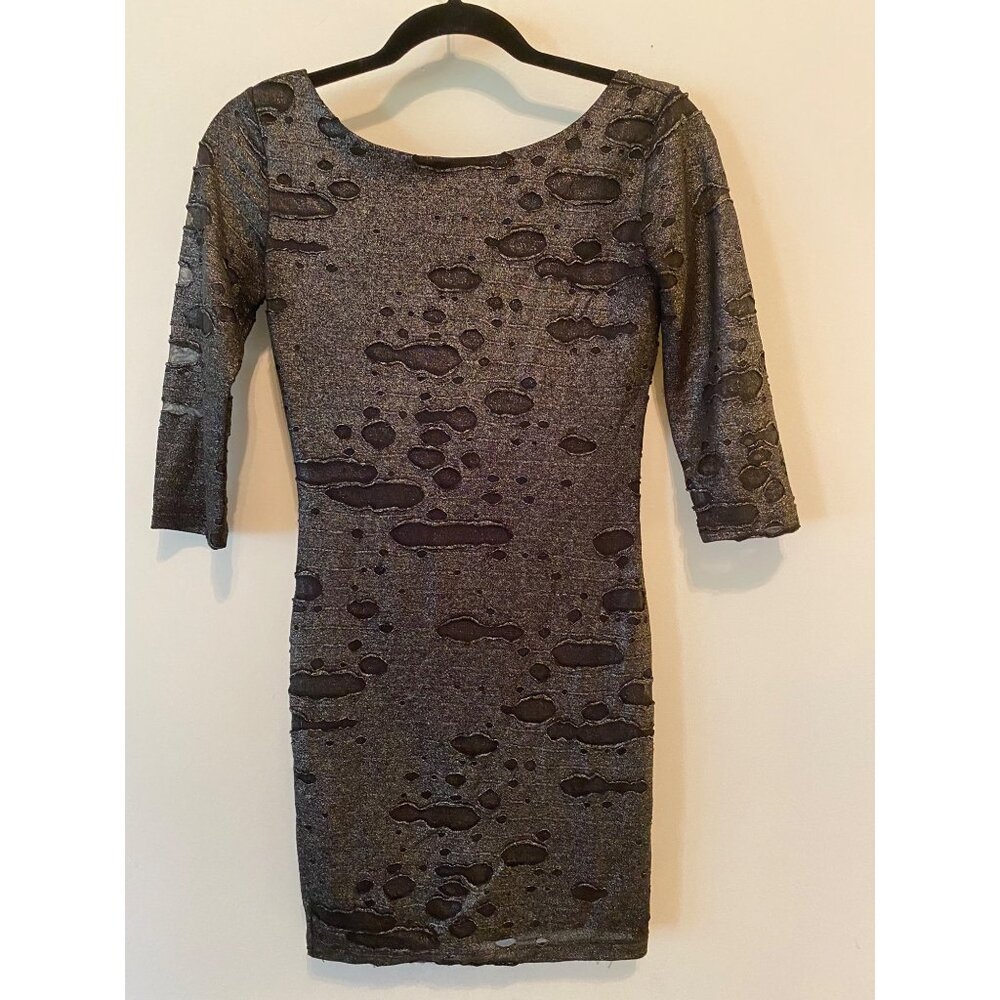 Forever 21 Bodycon Dress Metallic Black Distressed-Style Scoop Back Small